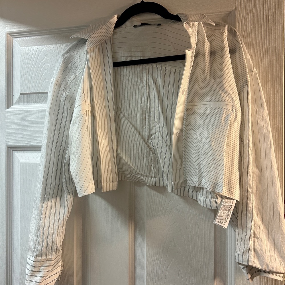 Zara Cropped Button Up Striped